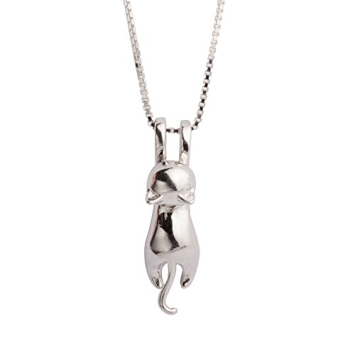 S.Leaf S925 Sterling Silver Cat Necklace Polish Mirror Silver Cat Pendant Collarbone Necklace