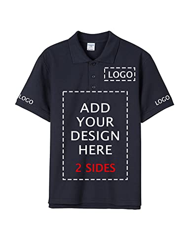 Oucouvip Custom Polo Shirt for Men Women Design Your Own Personalized Print Logo Photo Text Golf Tee Work Shirt Navy Blue