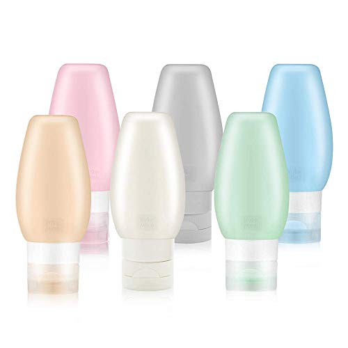 Travel Bottles for Toiletries: Travel Toiletry Bottles Tas Approved, Silicone Travel Size Containers, Refillable Travel Accessories for Shampoo Conditioner Lotion, 6 Pack (3oz)