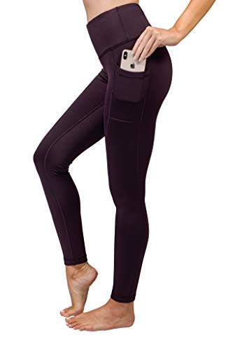 90 Degree By Reflex High Waist Fleece Lined Leggings with Side Pocket - Yoga Pants - Dark Cherry with Pocket - Small
