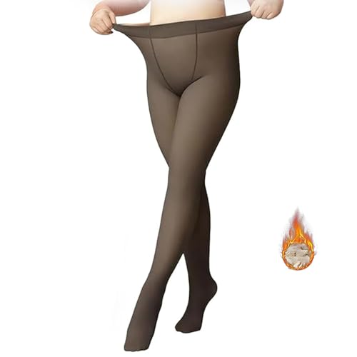 HAHAA Cotton Chic Fur Tights, Warm Cozy Tights, Fur Fleece Translucent High Waisted Tights For Women (Thicknesses-80g, Black-A, 【40-70kg】)