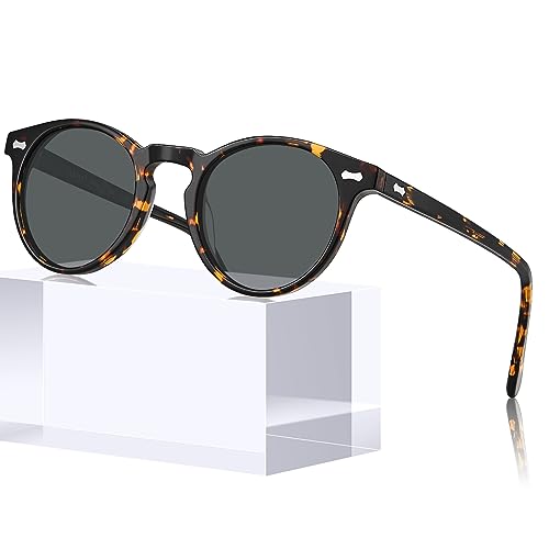 CARFIA Vintage Round Polarized Sunglasses for Women Acetate Frame UV400 Protection Lenses Hand-Crafted Eyewear Tortoise Shell