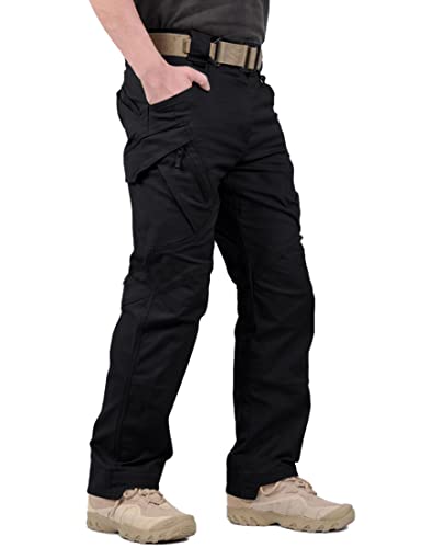 LABEYZON Men's Outdoor Work Military Tactical Pants Lightweight Rip-Stop Casual Cargo Pants Men (Black, 34W x 30L)