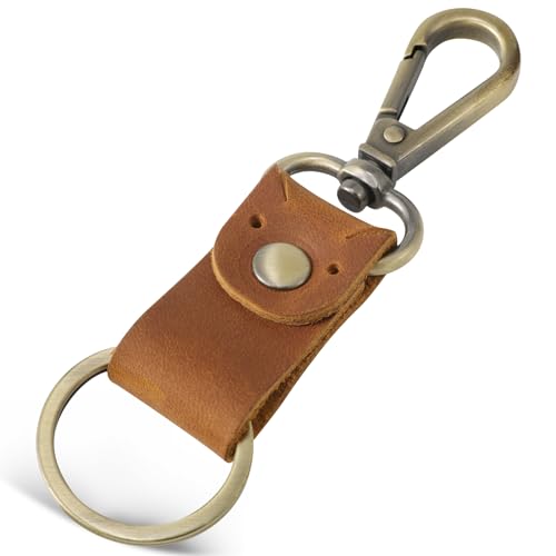 Jack&Chris Genuine Leather Keychain, Small Keychain for Man and Women, Key Holder Mens Belt Key Chain Ring, JC307