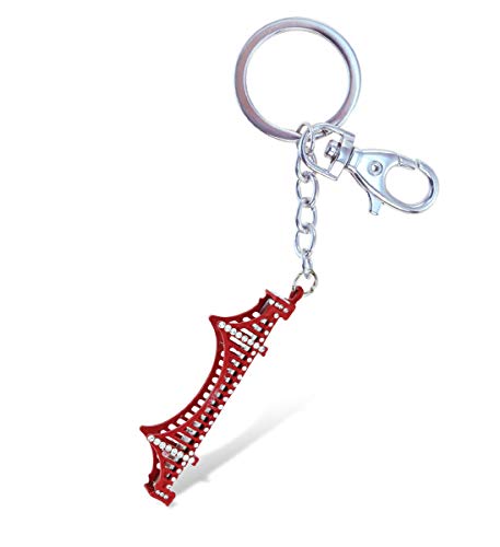 Aqua79 Golden Gate Bridge Keychain - Red 3D Sparkling Charm Rhinestones Fashionable Stylish Metal Alloy Durable Key Ring Bling Crystal Jewelry Accessory with Clasp