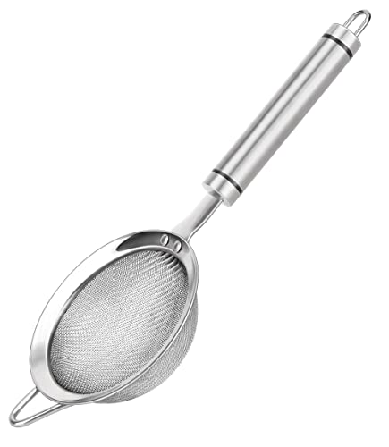 AOWOTO 3.35inch 304 Stainless Steel Fine Mesh Strainers for Kitchen, Colander-Skimmer with Handle, Metal Sieve Sifters for Food, Rice, Oil, Noodles, Fruits, Vegetable, Tea Strainer