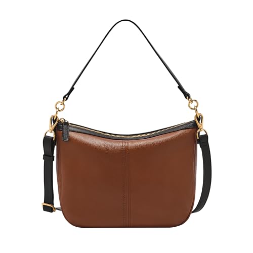 Fossil Women's Jolie Leather Crossbody Purse Handbag, Brown/Black Trim (Model: ZB11093199)