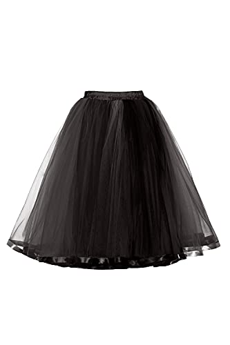 MisShow Women's 5 Layers Tulle Tutu Skirts Vintage Petticoat Knee Length Skirt Prom Party Tutu Skirt Underskirt Black