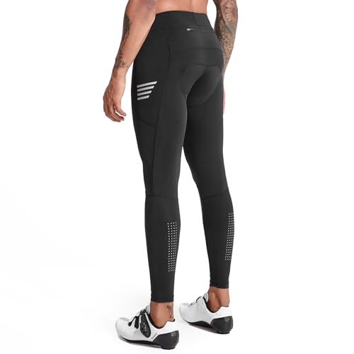 Santic Men's Bike Pants Long 4D Padded Cycling Tights Leggings Outdoor Riding Pants with Zipper Pockets