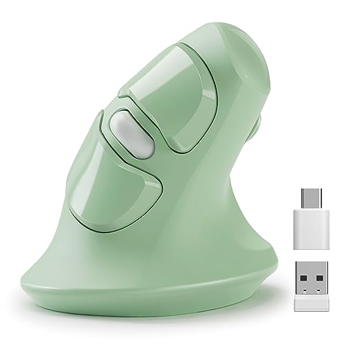 MicroPack Ergonomic Mouse, Vertical Wireless Mouse with USB A & Type-C Receiver, Ergo Design Reduces Muscle Strain, 6 Buttons 800/1200/1600 DPI Mouse for Windows, Mac, PC, Laptop, Green