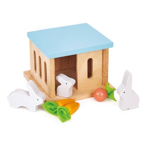mentari Rabbit Hutch Pet Dollhouse Toy with Accessories Set, Wood, Imaginative Play, Boys, Girls
