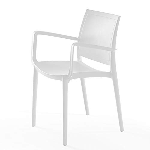 P'Kolino Luna Modern Chair Indoor/Outdoor, Dining/Desk, Commercial Grade Accent Side Chair … (4, White - w/arms)
