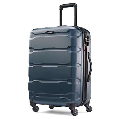 Samsonite Omni PC Hardside Expandable Luggage with Spinner Wheels, Checked-Medium 24-Inch, Teal