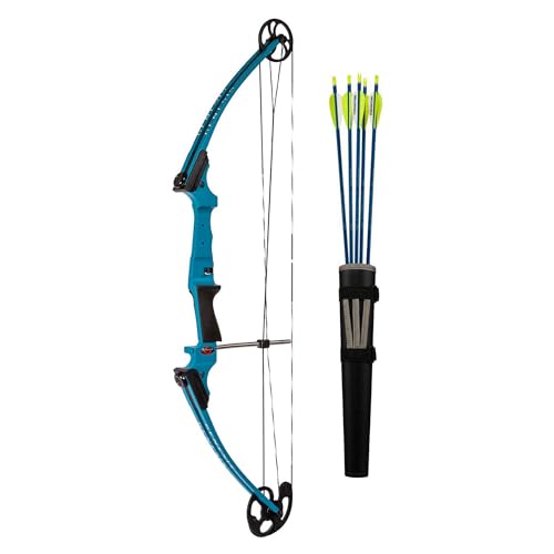 Genesis Archery Lightweight Left Handed Compound Bow and Arrow Set with Adjustable Aluminum Riser and Cam for Kids and Adults, Teal