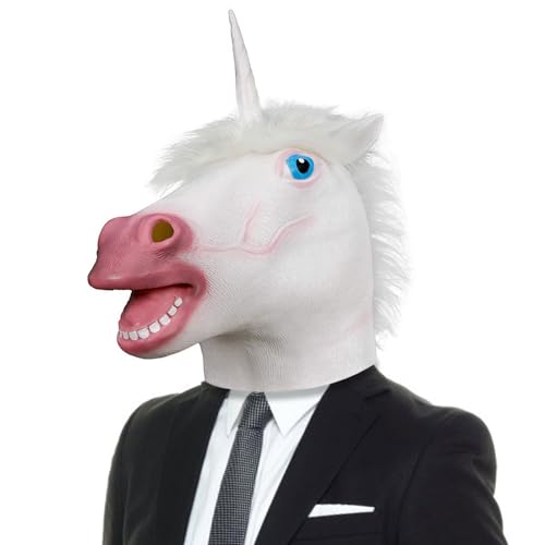 Halford Unicorn Head Mask, Novelty Creepy Horse Full Head Animal Mask Costume Party Props Role Play for Adults