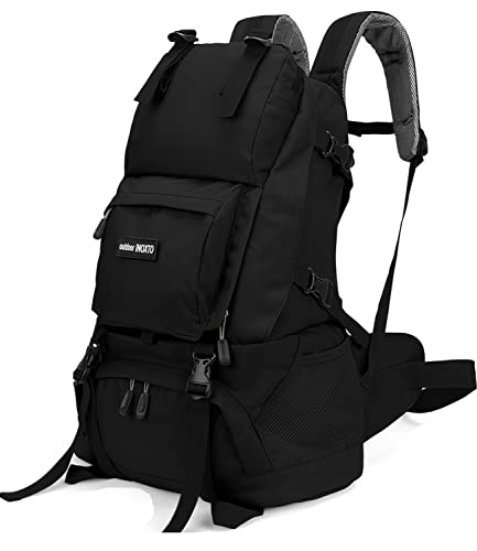 INOXTO 40L Hiking Backpack Camping Backpack with Waterproof Rain Cover for Men Women, Outdoor Sport Travel Daypack with Adjustable Chest and Hip Strap for Climbing Touring (Black)