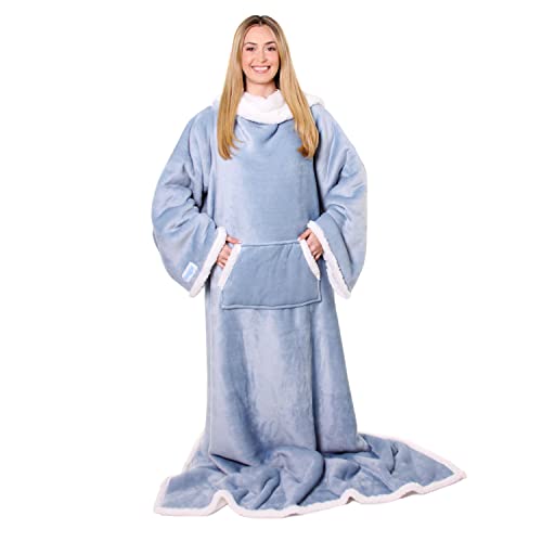 Snuggie Sherpa- The New & Improved Wearable Blanket That Has Sleeves, Warm, Cozy, Super Soft Sherpa, Functional Blanket with Sleeves & Pockets for Adult, Women, Men – Dusty Blue
