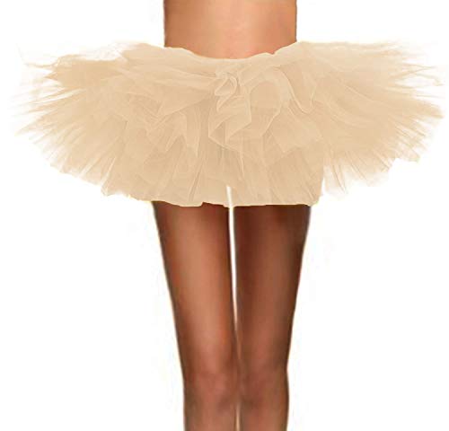 T-Crossworld Women's Classic 6 Layered Puffy Mini Tulle Tutu Bubble Ballet Skirt Champagne Extra Plus