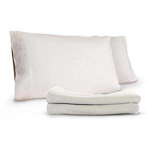 Whisper Organics Flannel Pillowcases Set of 2-100% Organic Cotton Pillow Cases - Envelope Enclosure Type Pillowcase Set - GOTS Certified Pillow Cases Flannel - White, Queen