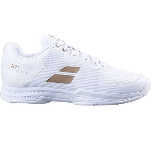 Babolat Men's SFX3 All Court Wimbledon Tennis Shoes, White/Gold (US Men's Size 10.5)