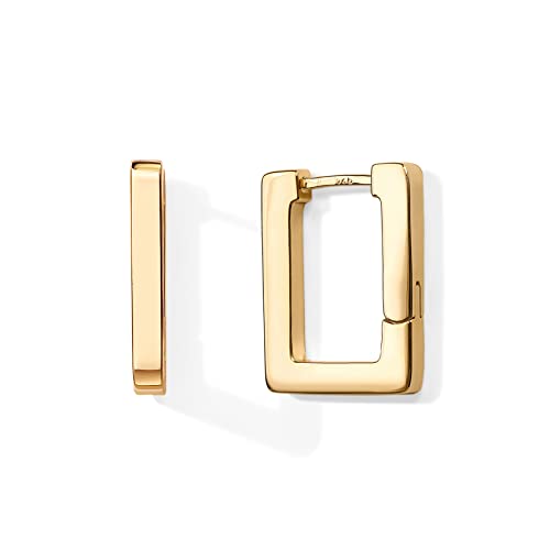 PAVOI 14K Yellow Gold Plated 925 Sterling Silver Post Square Hoop Earrings | Geometric Rectangle Gold Hoop Earrings for Women