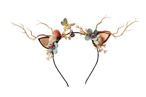 Vivivalue Deer Antler Hair Band Cat Ear Headband Deer Headband with Flowers Cat Ear Hair Band Flower Headband for Party Cosplay Costume