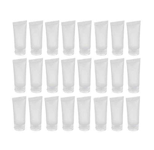 24PCS 30ml/1oz Empty Portable Refillable Clear Plastic Cosmetic Soft Tubes Bottles with Flip Cover Makeup Sample Travel Packing Container Holder Vial Jar Pot for Shampoo Facial Cleaning Toothpaste