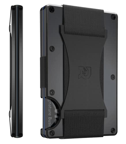 The Ridge Mens Minimalist Titanium Metal Wallet - Rfid Blocking, Elastic, Slim, Front Pocket Credit Card Holder With Cash Strap, Gunmetal (Titanium)