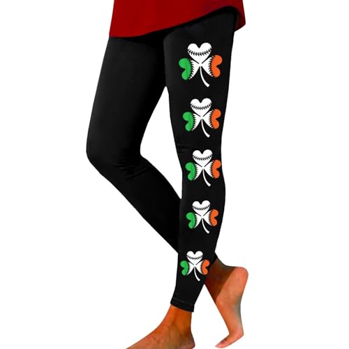 Women's St. Patricks Day Irish Green Shamrock Printed Leggings Workout Butt Lift Slim Yoga Pants Running Tummy Control Tights(Watermelon Red,Large)