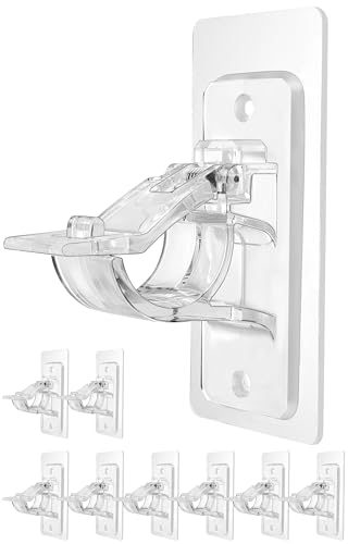 ANDGOO (8 Pack) No Drilling Curtain Rod Holders, Max Load 17 Lbs Clear Adhesive Hook Brackets for Rods, No Drill Needed Easy Use Transparent Wall Rod Hangers