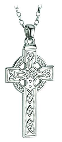 Biddy Murphy 926 Sterling Silver Celtic Cross Pendant Necklace for Men, Irish Trinity Knot, 20' Rollo Chain, Hand Crafted, Imported from Ireland