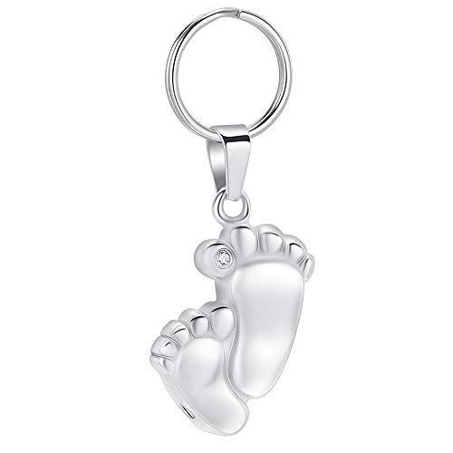 Imrsanl Footprint Cremation Urn Keychain for Ashes Stainless Steel Mini Urns Jewelry to Holder Ashes Baby Foot Memorial Keepsake (Silver)