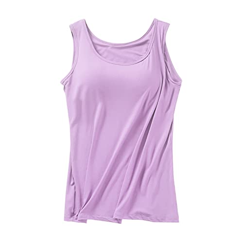 Warehouse Girls Tank with Built in Bra Plus Size lace Camisole Womens Sleeveless Tops Dressy Sexy Summer Tops cami with Built in Bra Lightning Deals of Today Purple-1 L