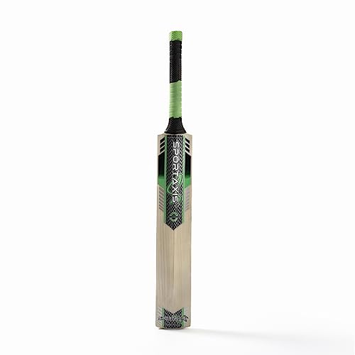 SPORTSAXIS Hitwin Grade 2 Kashmir Willow Cricket Bat, Rubber Grip, Concave Back Profile, Semi Round Bottom, Full Size