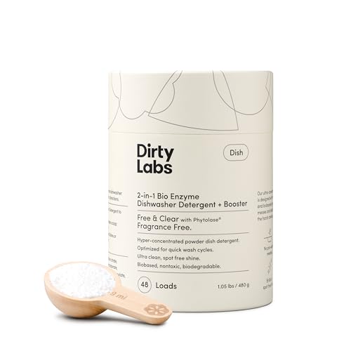 Dirty Labs | Dishwasher Detergent and Booster | Scent Free | 48 Loads (1 lb) | Ultra Clean, Spot Free, Quick Wash Optimized | Hyper Concentrated