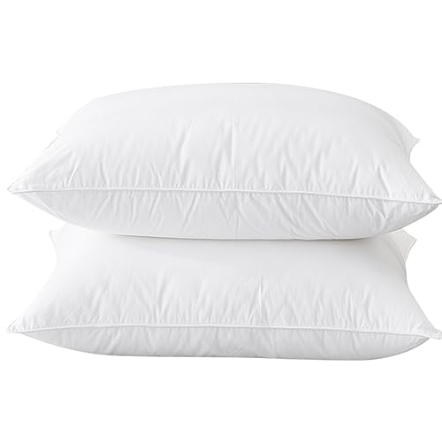 BHZ Goose Down Feather Pillows, Pillows Queen Size of 2 - Hotel Bed Pillows for Sleeping Soft and Supportive Pillows for Side and Back Sleepers - 2 Pack, Queen (20 Inch x 28 Inch) White
