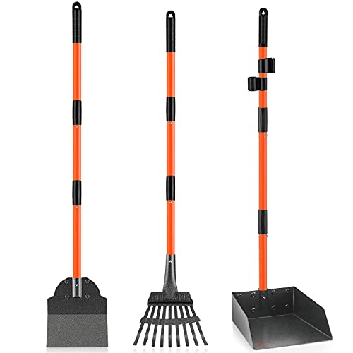 ROIUBPO Pooper Scooper, Detachable Long Handle Dog Poop Scooper with Heavy Duty Metal Rake, Tray & Spade, Durable Pooper Scooper for Large Medium Small Dogs, Great for Lawn, Grass, Dirt, Gravel, Yard