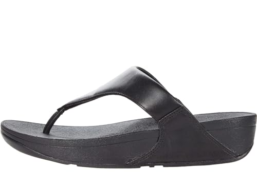 FitFlop Women's Lulu Toe-Post Leather Flip-Flop Sandal, Black, 8