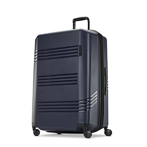 eBags E.V.M. Large Hardshell 31-Inch Checked Spinner Suitcase (Navy), TSA-Friendly Lock