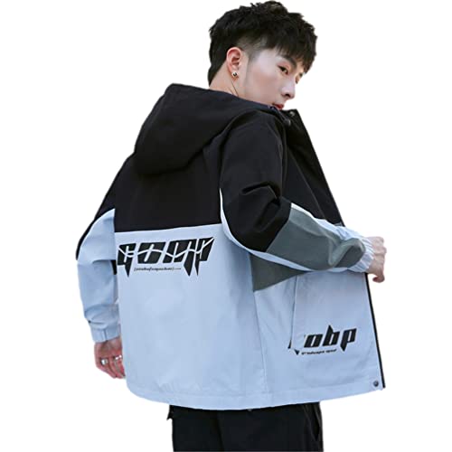 Jacket Men Spring Autumn Casual Jacket Patchwork Windbreaker Hooded Bomber Jacket Male Outwear Zipper Hip Hop Coat black M