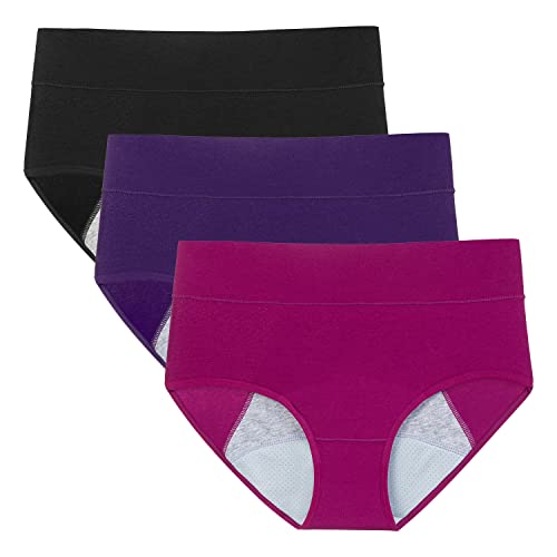 POKARLA Women's Incontinence Underwear High Absorbency Period Cotton Underwear Heavy Flow Leakproof Panties Postpartum Menstrual Protective Briefs 3 Pack