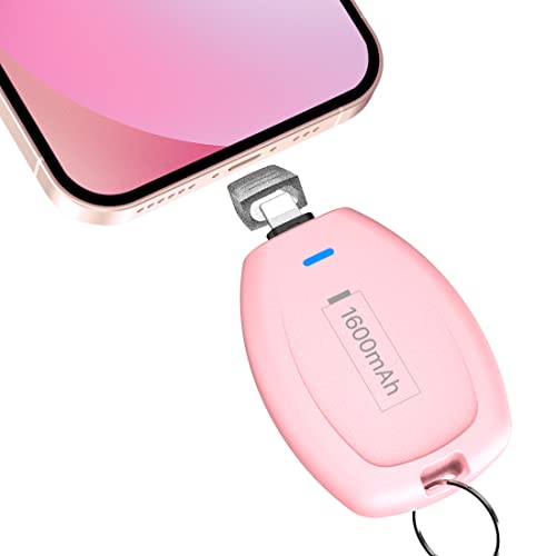 TQTHL Keychain Portable Charger iPhone, Mini Power Emergency Pod, Power Bank Battery Pack, Key Ring Cell Phone Charger Compatible with iPhone 14,13,12,11,8, 7,6,6S,5,X,XR,XS Max, Pro Max (Pink)