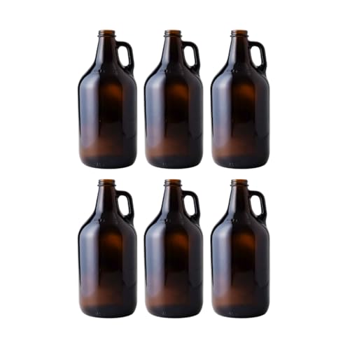 FastRack Set of 6 - 1/2 gal (64oz) Amber Beer Growlers - Comes with 12 Extra Poly Seal Caps
