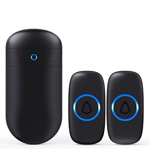 SECRUI Wireless Doorbell with 2 Buttons – Doorbell Kits for Front Door Back Door– Battery Operated Doorbell with 52 Chimes, LED Flash, 5 Volume Levels – Waterproof Modern Doorbell – Over 1000FT
