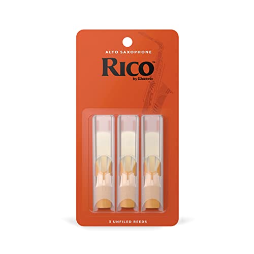 D’Addario Woodwinds Rico Woodwinds - Reeds for Alto Saxophone - Thinner Vamp Cut for Ease of Play, Traditional Blank for Clear Sound, Unfiled for Powerful Tone - Alto Sax Reeds 2 Strength, 3-Pack