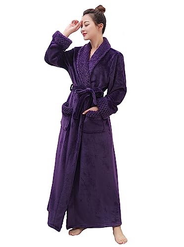 Artfasion Women's Long Flannel Bathrobe Ultra Soft Plush Microfiber Fleece Robes,Purple,Large/X-Large