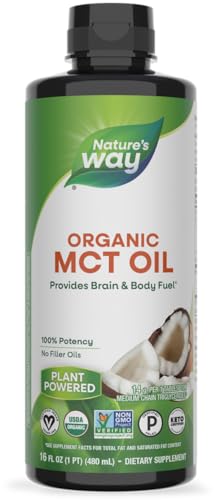 Nature's Way Organic MCT Oil, Brain and Body Fuel from Coconuts*, C8 Caprylic Acid and C10 Capric Acid, Keto and Paleo Certified, Organic, Non-GMO Project Verified, 16 Fl Oz (Packaging May Vary)