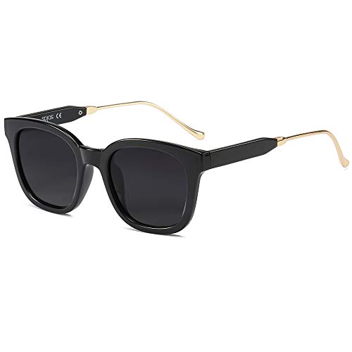 SOJOS Classic Square Polarized Sunglasses Womens Mens Retro Trendy Shades UV400 Sunnies, Black/Black