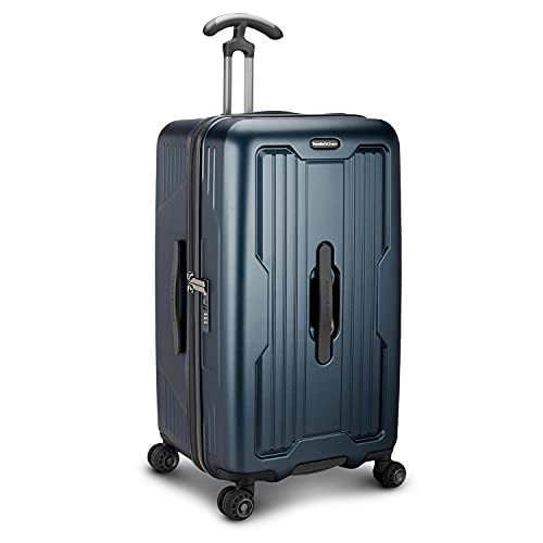 Traveler's Choice Ultimax II 26' Medium Trunk Spinner Luggage, Tie Down Straps, Matte Navy, Checked Inch