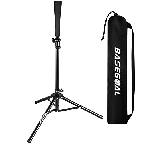 BaseGoal Batting Tee Baseball Tee,Softball Travel Portable Tee Tripod Stand Rubber Tee for Batting Training Practice with Carrying Bag